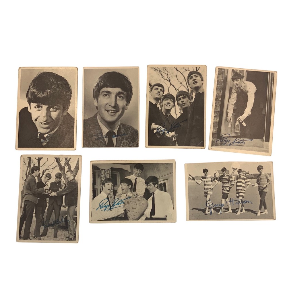 Lot of 7 Vintage 1964 Topps Beatles Black & White Series 1 Cards - Incl UK Blue